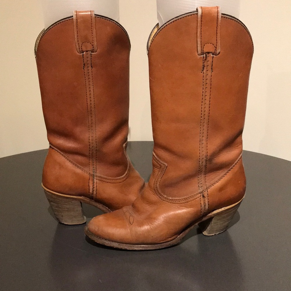 Vintage Brown Leather Cowboy Boots